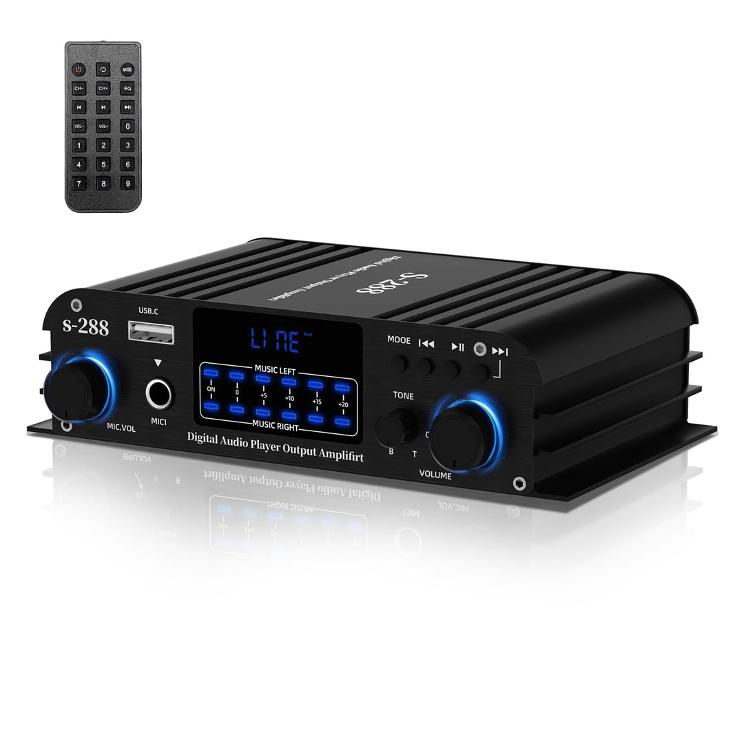 4.1-Kanal Verstärker, 1200W Mini HiFi Stereo Verstärker, Bluetooth 5.0 für Heimlautsprecher 35W x 4