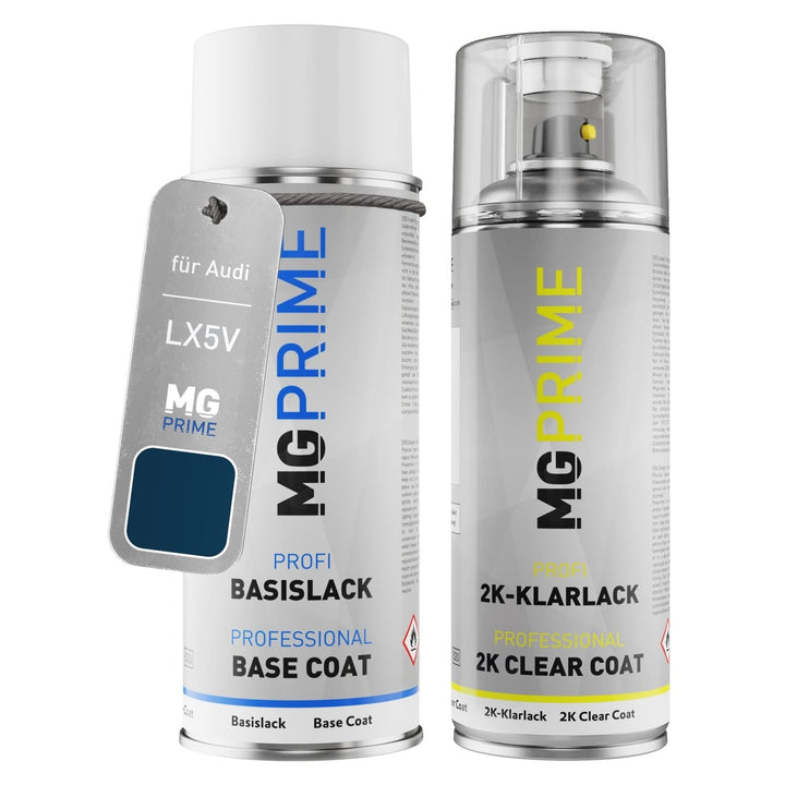 MG PRIME Autolack 2K Spraydosen Set für Audi LX5V / X5V / Q9 Arubablau Perleffekt/Aruba Blue Pearl E