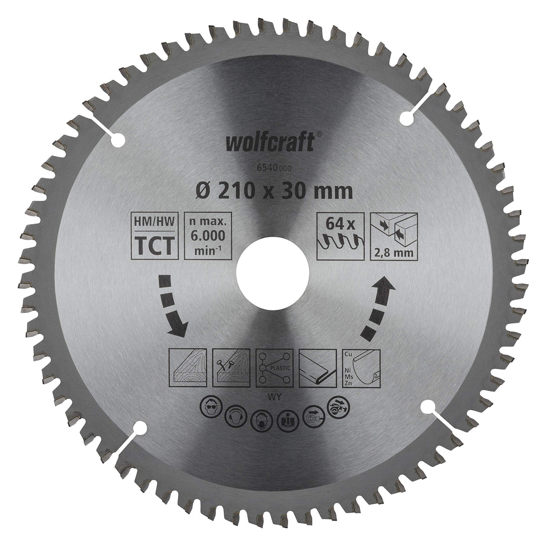 wolfcraft 6540000 Kapp- und Gehrungssägeblatt ø 210 mm - feine, saubere Schnitte ø 210 mm 64 Zähne,