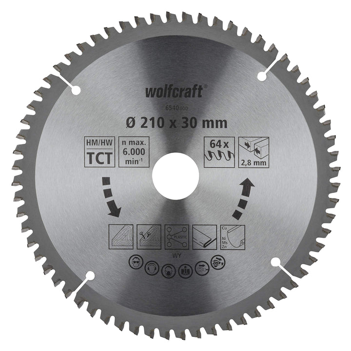 wolfcraft 6540000 Kapp- und Gehrungssägeblatt ø 210 mm - feine, saubere Schnitte ø 210 mm 64 Zähne,