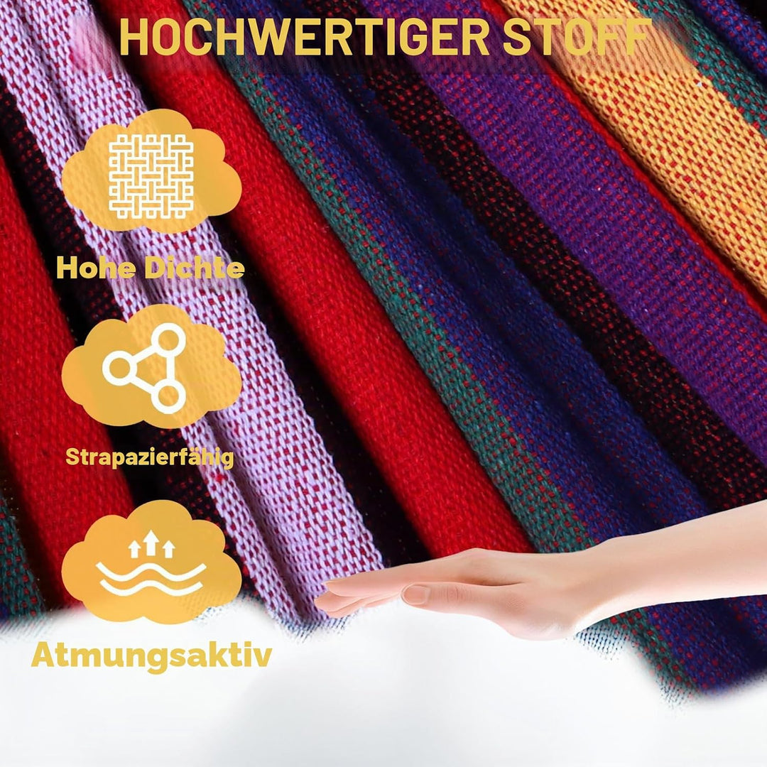 ANYOO Hängematte Outdoor Baumwolle Bequemer Stoff mit Baumfreundlichen Gurten zum Aufhängen, Robuste