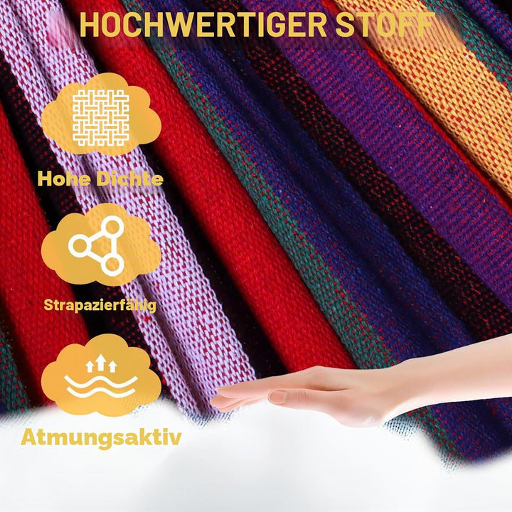 ANYOO Hängematte Outdoor Baumwolle Bequemer Stoff mit Baumfreundlichen Gurten zum Aufhängen, Robuste