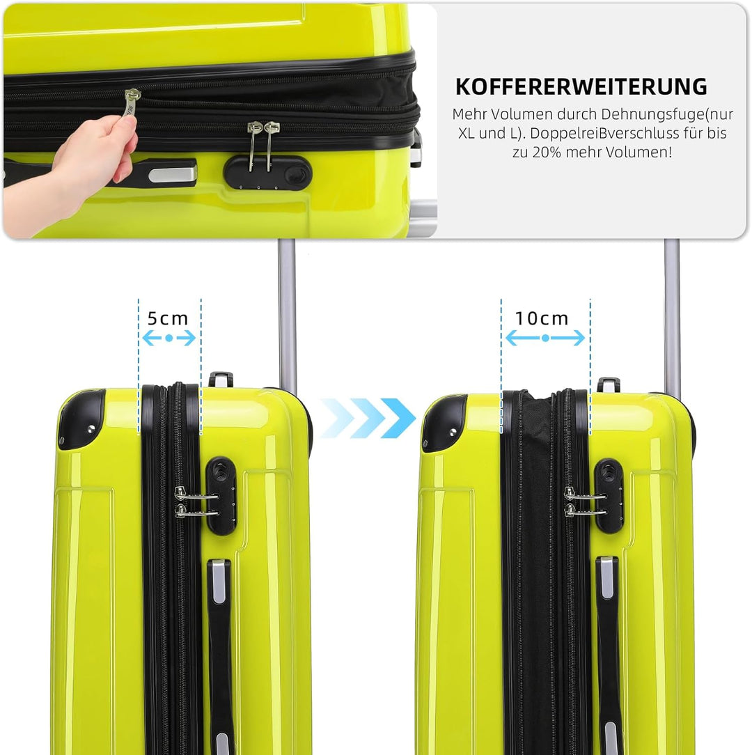 BEIBYE Hartschalen Koffer Trolley Rollkoffer Reisekoffer 4 Zwillingsrollen Polycabonat (Grün, Koffer
