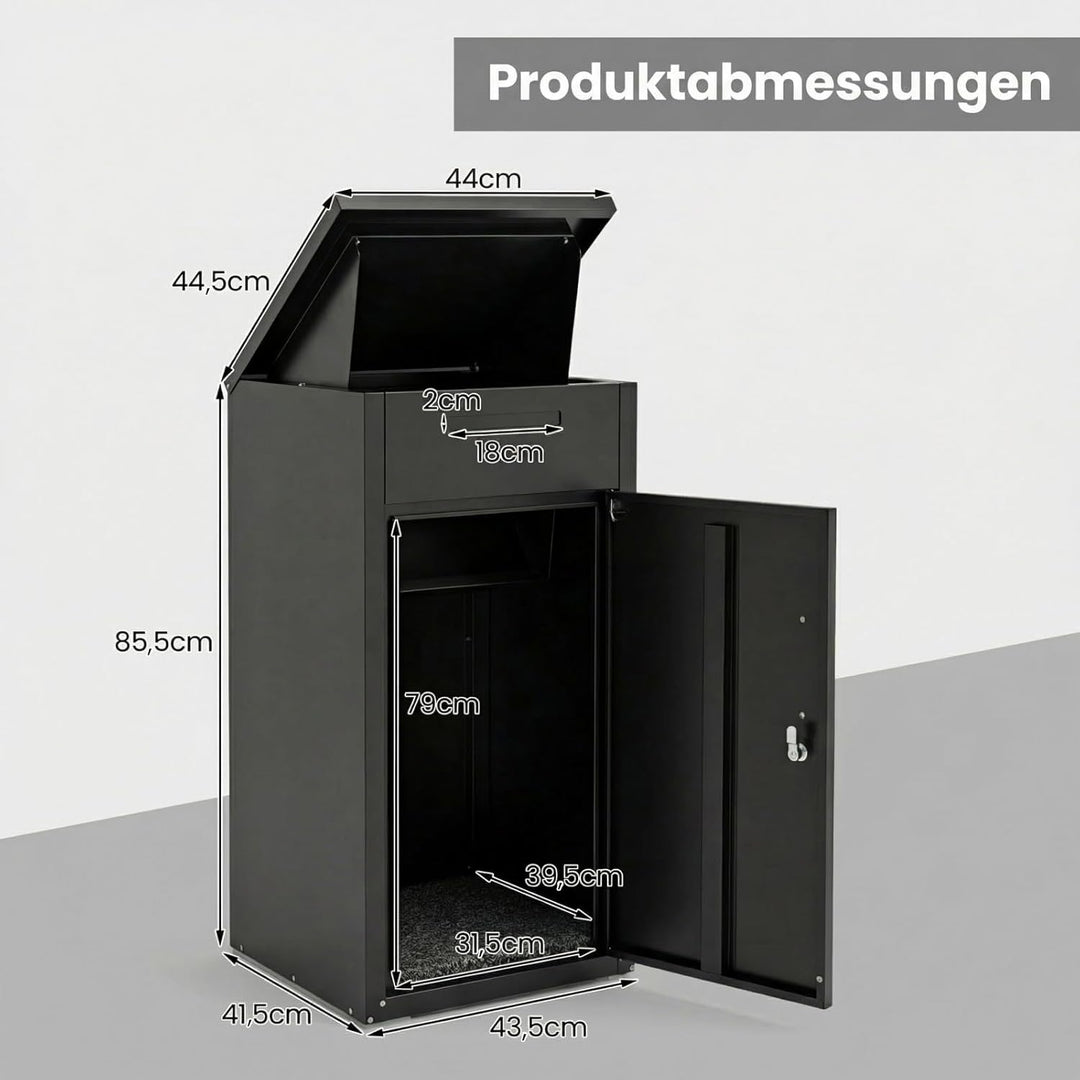 COSTWAY Paketbox, Briefkasten mit Paketfach aus verzinktem Stahl, Paketbriefkasten inkl. 2 Schlüssel