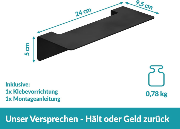 WEISSENSTEIN Badablage ohne Bohren aus Edelstahl - Selbstklebende Ablage fürs Bad - 24 x 9,5 x 5 cm