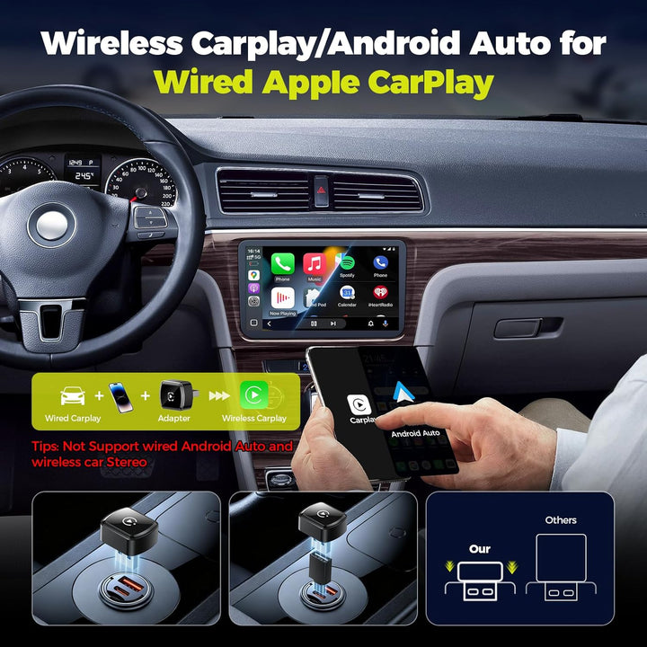 LAMTTO Wireless CarPlay Adapter für iPhones & Android Auto,AirPlay/Miracast, Von Kabelgebunden Auf K