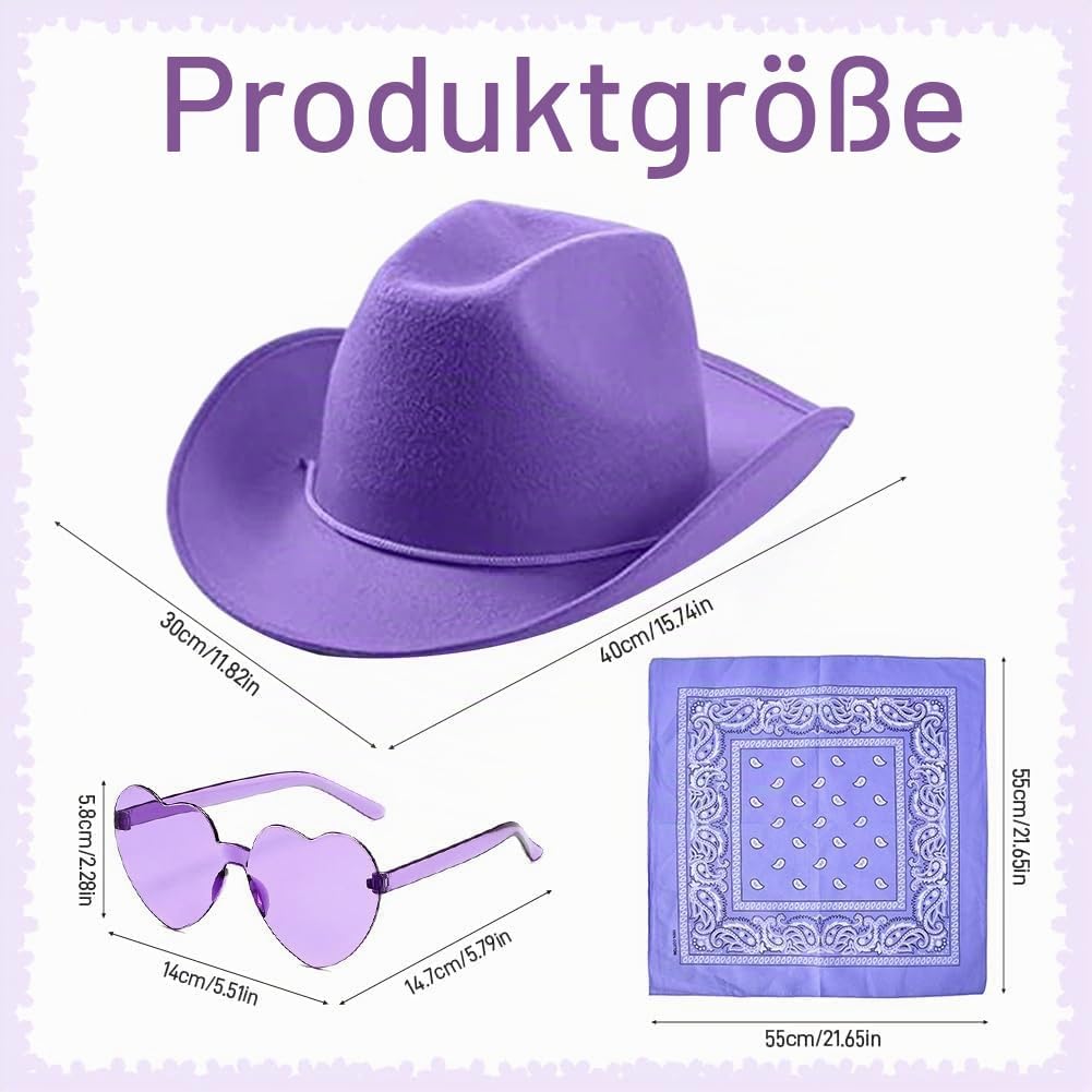 Cowgirl Hut Weiss Damen, Westliche Cowboyhüte 3PCS, Western Cowboyhut Set, Ideal für Rollenspiele au