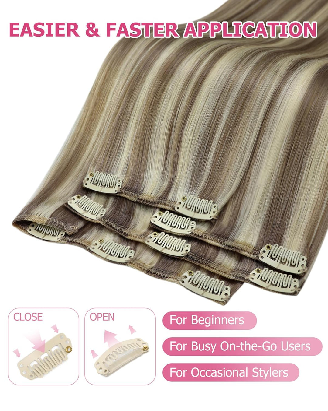 YoungSee Clip in Extensions Echthaar Hellbraun Clip in Extensions Braun Blond Echthaar Extensions Cl