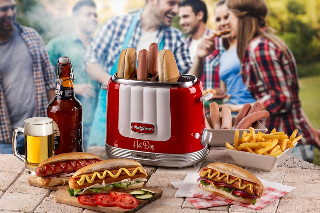 Ariete Hot Dog Maker Party Time 206, Hot Dog-Maschine mit 4 Garräumen, 5 Garstufen, Automatischer Au