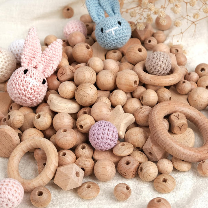 Artebeads Holzperlen Holzringe Set, 322 Stück Beech holzperlen Rund Holzkugeln mit Loch zum Auffädel