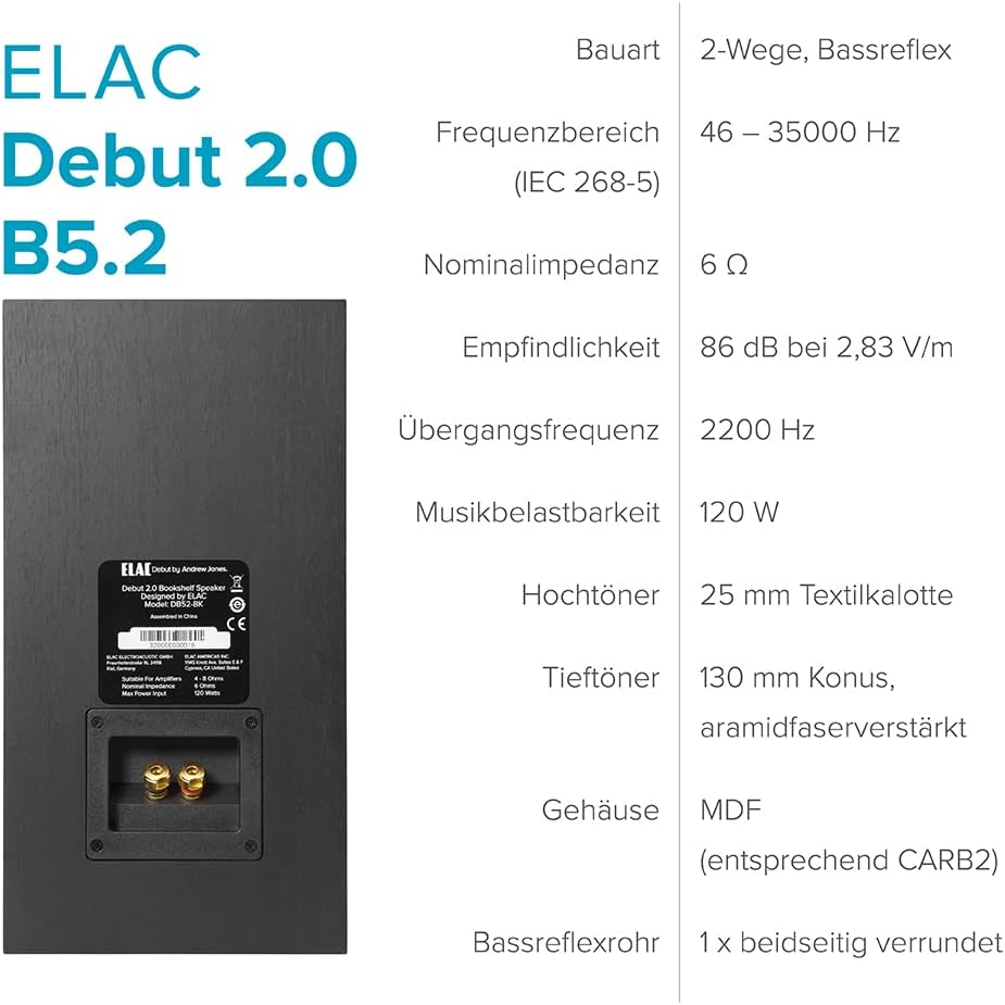 ELAC DEBUT Regallautsprecher B5.2, Ideal für die Musikwiedergabe über ihre Stereo-Anlage, Als Teil e