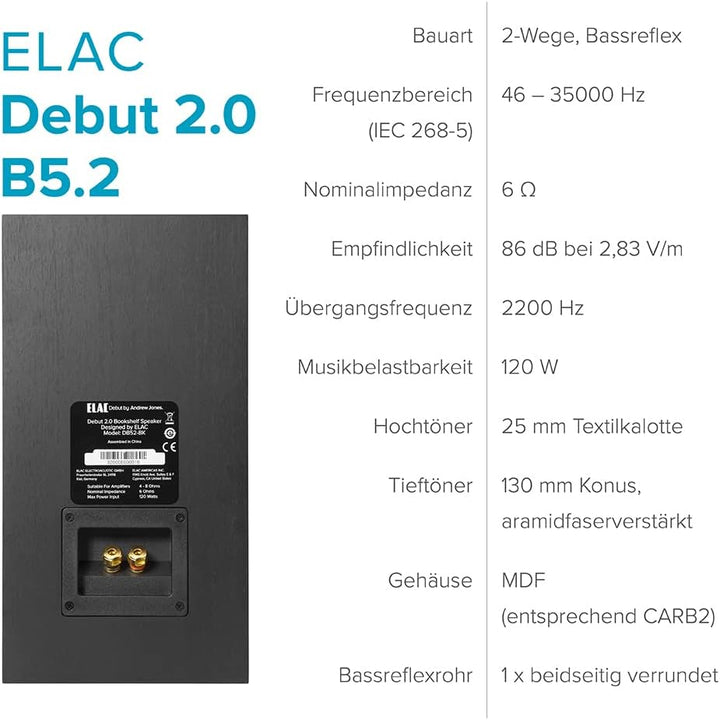 ELAC DEBUT Regallautsprecher B5.2, Ideal für die Musikwiedergabe über ihre Stereo-Anlage, Als Teil e