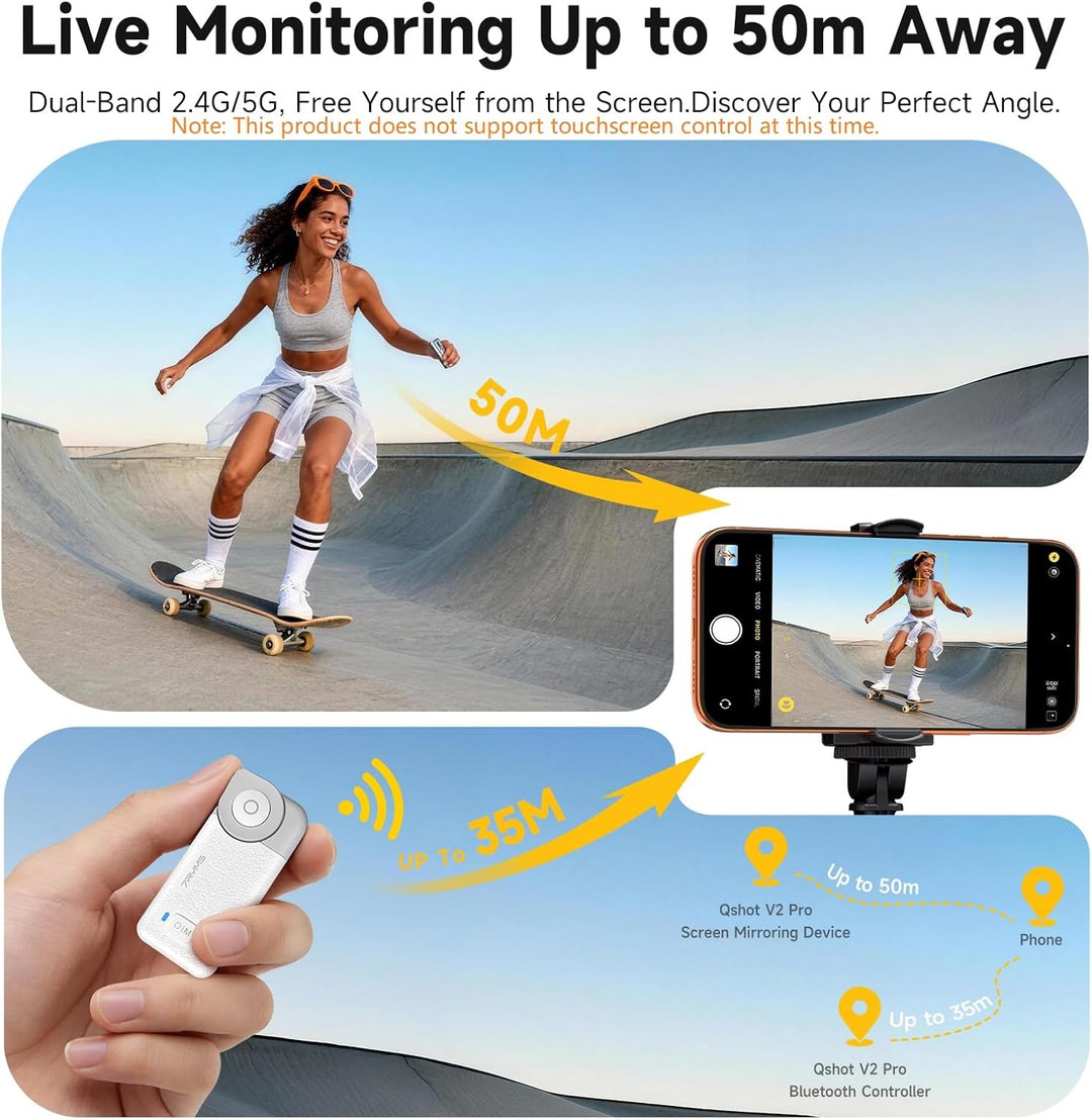 7RYMS Qshot V2 PRO Kabelloser Selfie-Monitor für iPhone 17/16 & Android, Magnetischer Smartphone Rüc