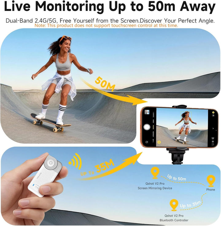 7RYMS Qshot V2 PRO Kabelloser Selfie-Monitor für iPhone 17/16 & Android, Magnetischer Smartphone Rüc