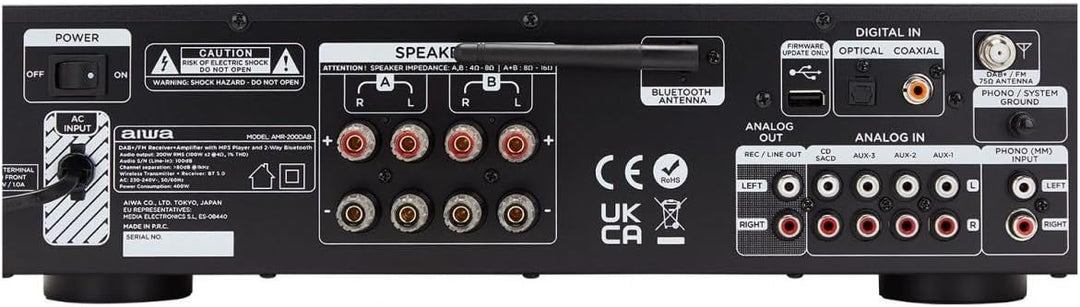 Aiwa AMR-200DAB/BK: Verstärker, AV-Dab+-Receiver, mit Bluetooth 5.0, 200 W, USB-Port, SD-Kartenleser