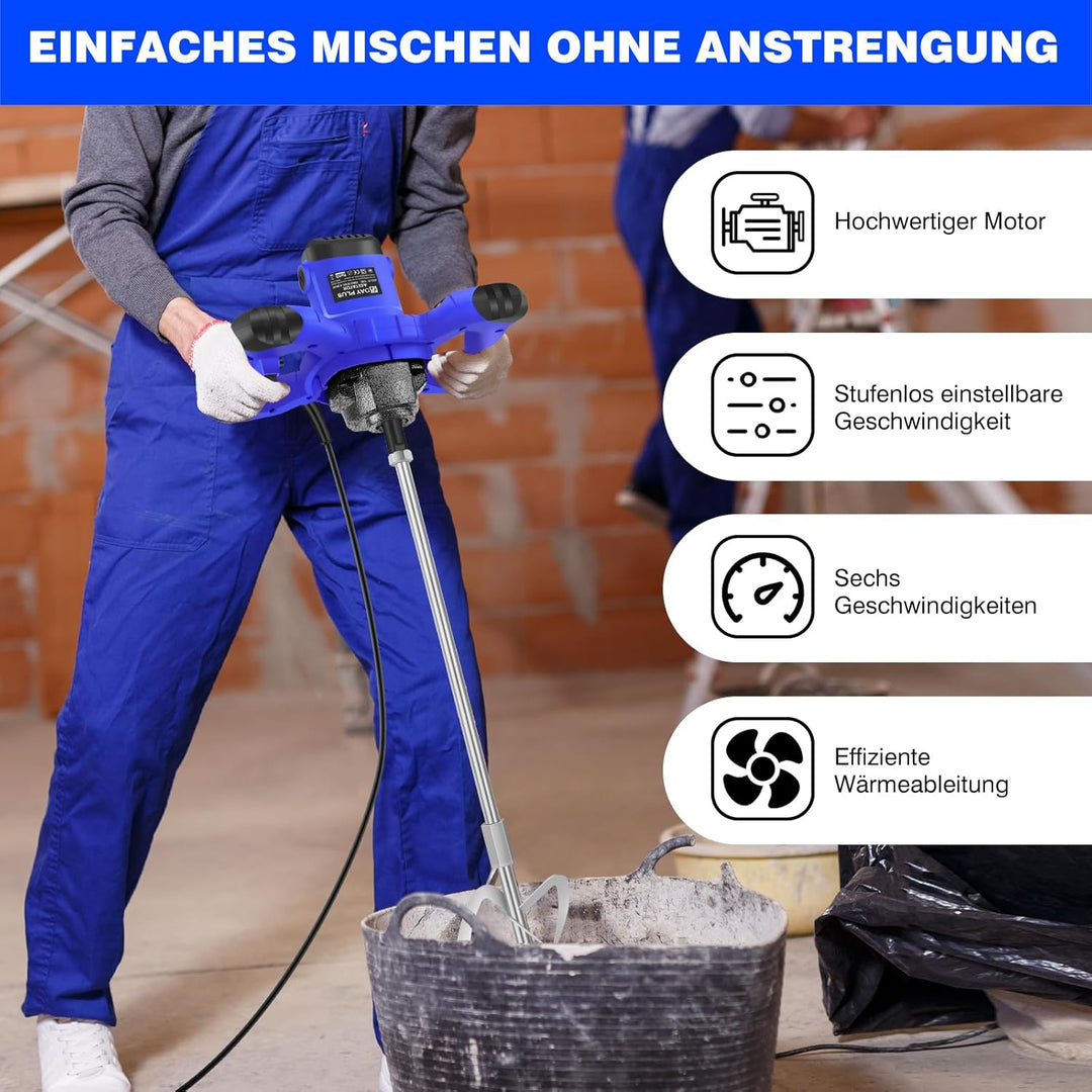 Mörtelrührer Rührwerk für Farbe,Putz & Estrich, Blau Wendelrührer Mörtelrührer (Handrührwerk, 2600W,