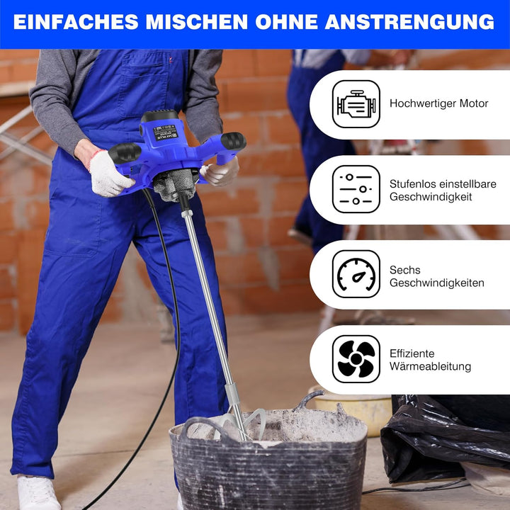 Mörtelrührer Rührwerk für Farbe,Putz & Estrich, Blau Wendelrührer Mörtelrührer (Handrührwerk, 2600W,