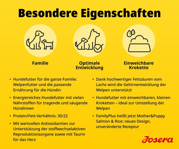 JOSERA Mother &amp; Puppy Lachs &amp; Reis (1 x 3 kg) | Premium Trockenfutter für trächtige/säugende Hündinn