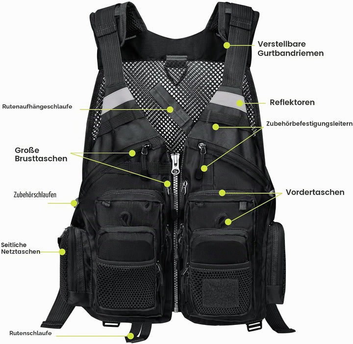 Gonex Angel Weste Herren verstellbare Arbeitsweste mit Mehreren Taschen für Angeln Fliegenfischen Ou