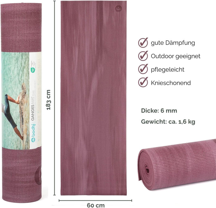 Bodhi Yogamatte Ganges | Rutschfeste Sportmatte | Schadstofffreie & Waschbare Fitnessmatte | Matte a