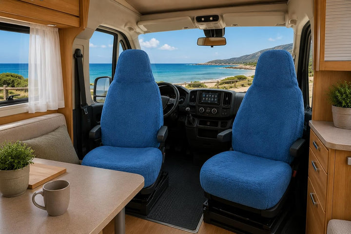 RAU - Universal Sitzbezüge für Pilotsitze und Wohnmobile - 2 Stück - 100% Frottee - Azurblau, Blau
