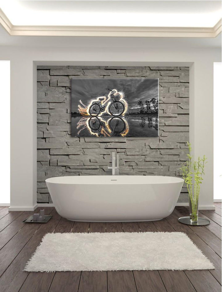 Pixxprint Fahrrad Steht unter Feuer 100x70cm Leinwandbild Wandbild Kunstdruck, 100x70