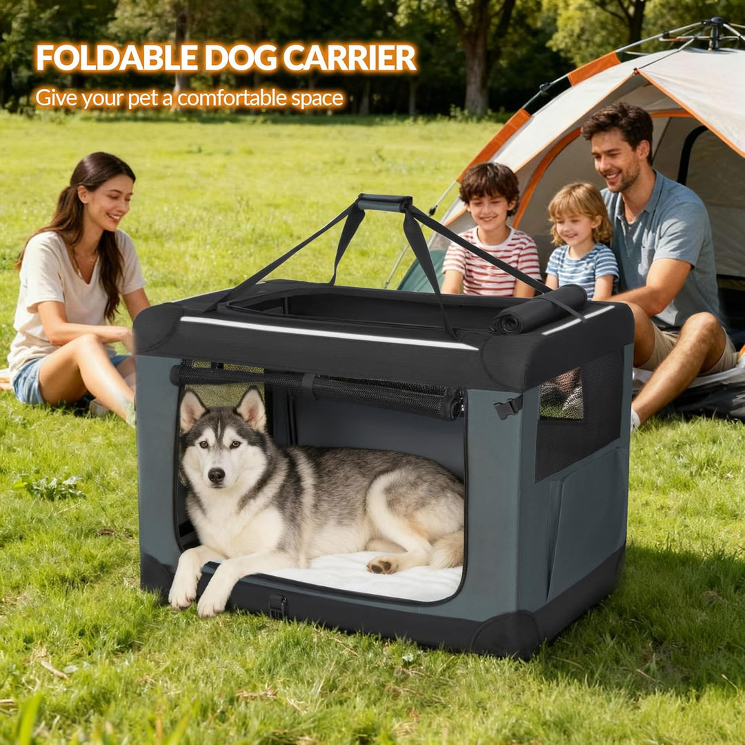 Hundebox Faltbar, Hundetransportbox Tragbare mit 3-Türen, 91,4 x 63,5 x 63,5 cm, Transportbox Hund A
