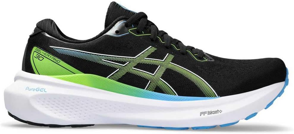ASICS Kayano 30 Man Running Shoes Blue White 42 EU Black Electric Lime, 42 EU Black Electric Lime