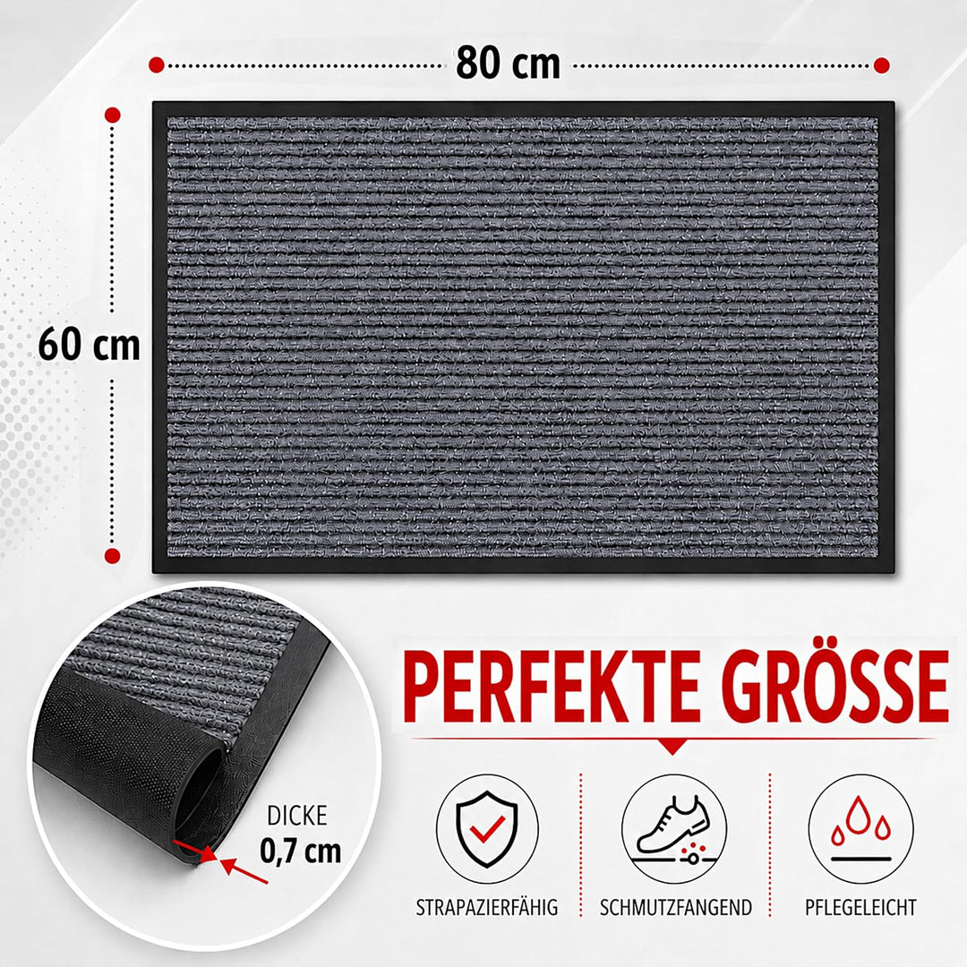 Fussmatte Grau 60x80 cm – Robuste, rutschfeste Schmutzfangmatte für Innen- und Aussenbereich - saugf