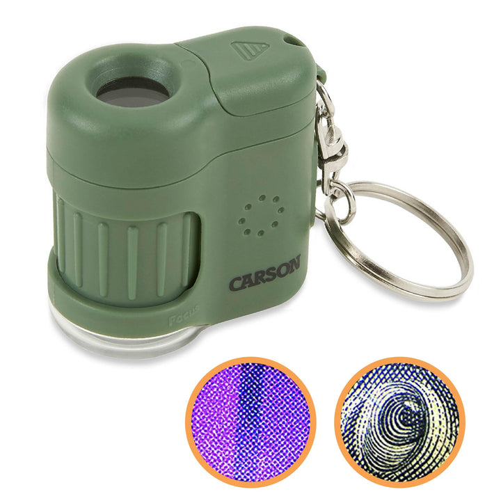 Carson MicroMini 20x LED Taschenmikroskop mit UV-Licht und Taschenlampenfunktion, Safari Green (MM-2