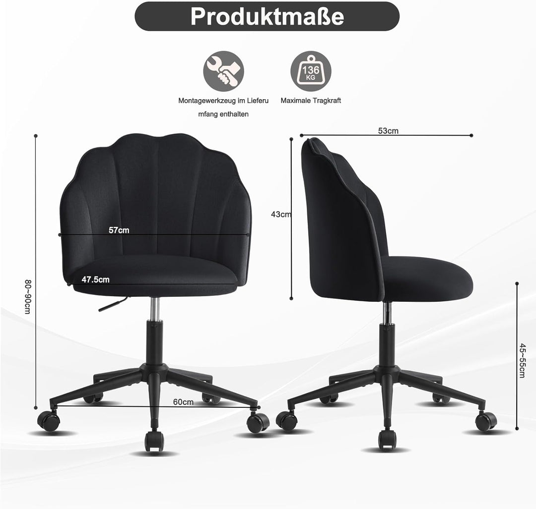 Stuhl für Schminktisch, Drehstuhl mit Rollen aus Samt, Schlafzimmer Stuhl, Schminktisch Sessel Drehb