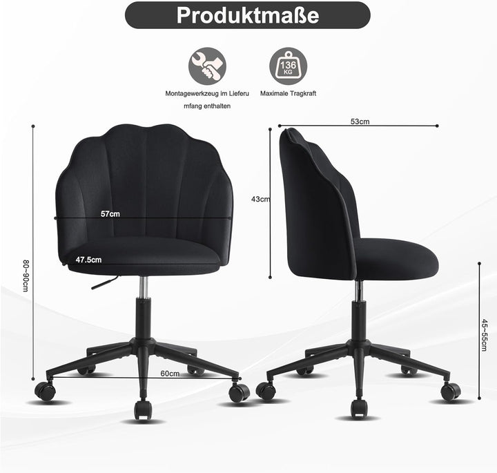 Stuhl für Schminktisch, Drehstuhl mit Rollen aus Samt, Schlafzimmer Stuhl, Schminktisch Sessel Drehb
