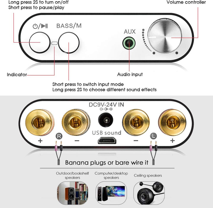Nobsound NS-10G Mini Bluetooth 5.0 Digitaler Stereo Verstärker 100W HiFi Power Amp mit Netzteil (Sch