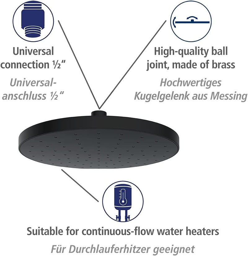 WENKO Regenduschkopf Automatic Cleaning, Anti-Kalk, runde Universal-Kopfbrause mit automatischem Rei