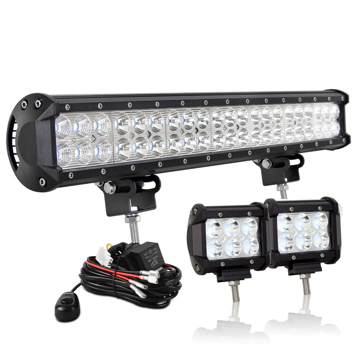 AUXTINGS 20 Zoll 126W Duable Reihe LED Arbeitslicht Bar Spot Fluttrage mit Kabelbaum Kit + 4 Zoll 18