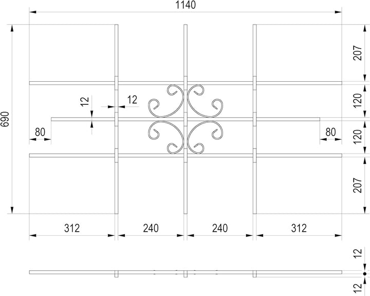 Sixone Fenstergitter Luna 1140 x 690 mm Einbruchsschutz Sicherheitsgitter Feuerverzinkt