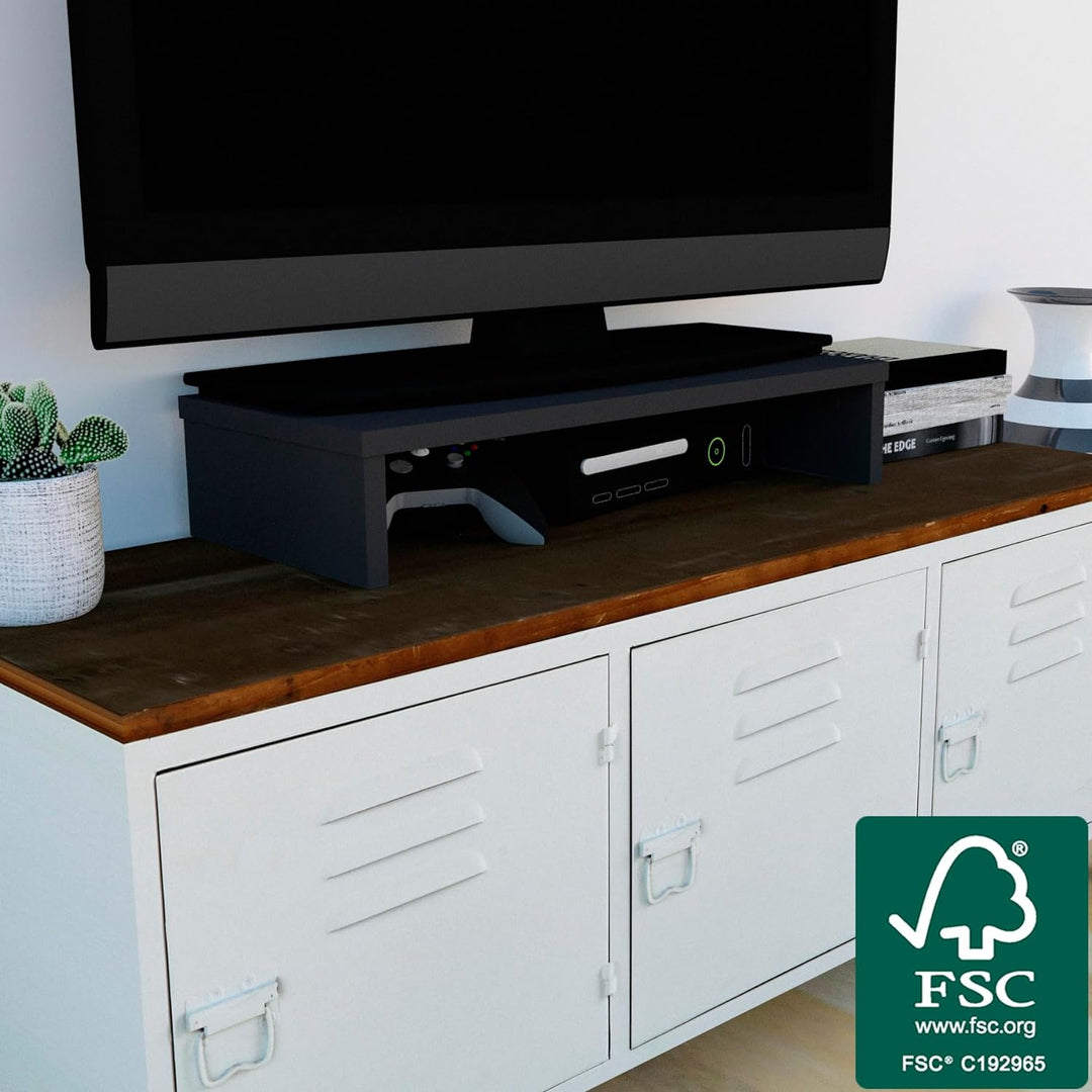 Henor Monitorständer TV-Bildschirmerhöhung in FSC® Holz 62 x 26.5 x 12 cm. Unterstützt 50 kg Graphit