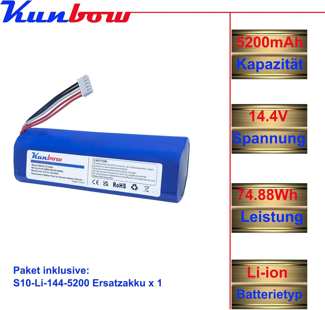 kunbow Li-ion akku,Ersatzakku für Ecovacs Deebot Ozmo 950 DX9G, Deebot T20 Omni, Deebot X1, Deebot T