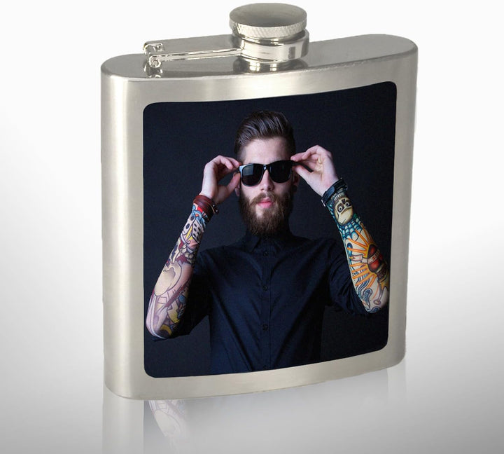 Contento | Personalisierter Flachmann mit Foto bedruckt | 6 oz Edelstahl | Persönlicher UV-Druck | G