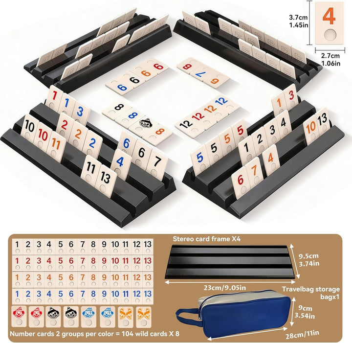Rummy Reisespiel, Rummy Titel Set Mit 104 Karten und 4 Kartenständer Tragbares Mini Rummi Set Mit Au