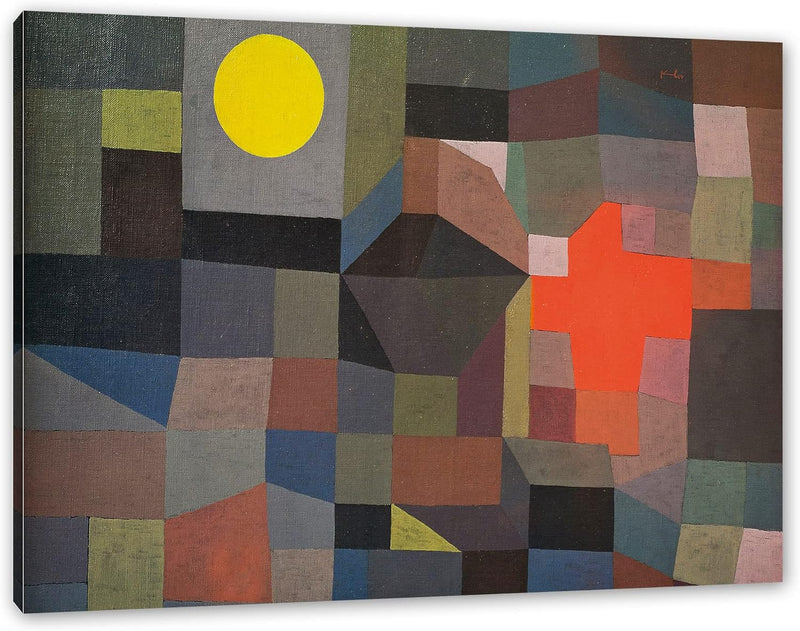 Paul Klee - Feuer bei Vollmond als Leinwandbild / Grösse: 100x70 cm / Wandbild / Kunstdruck / fertig