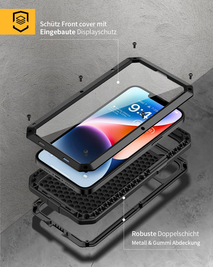 Lanhiem für iPhone 14 Hülle (6.1"), Panzerhülle iPhone 14 Case Outdoor Stossfest Metall Ganzkörper M
