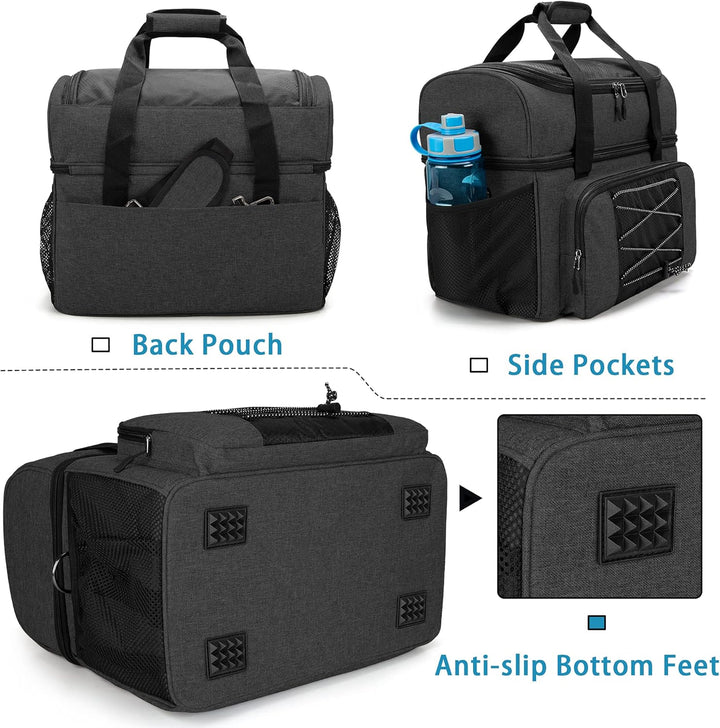 DSLEAF Bowlingtasche für 2 Bälle mit Holzballhalter und gepolsterter Trennwand, EIN Paar Bowlingschu