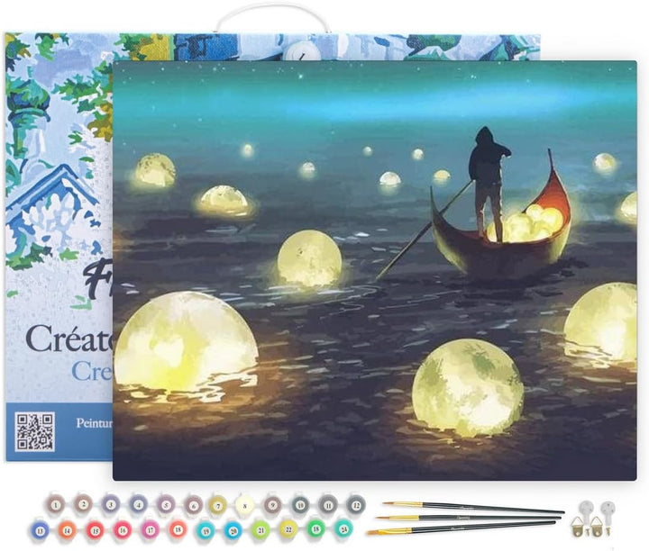 Figured'Art Malen Nach Zahlen Erwachsene Mit Rahmen Lichter auf dem See - Paint by Numbers Basteln D