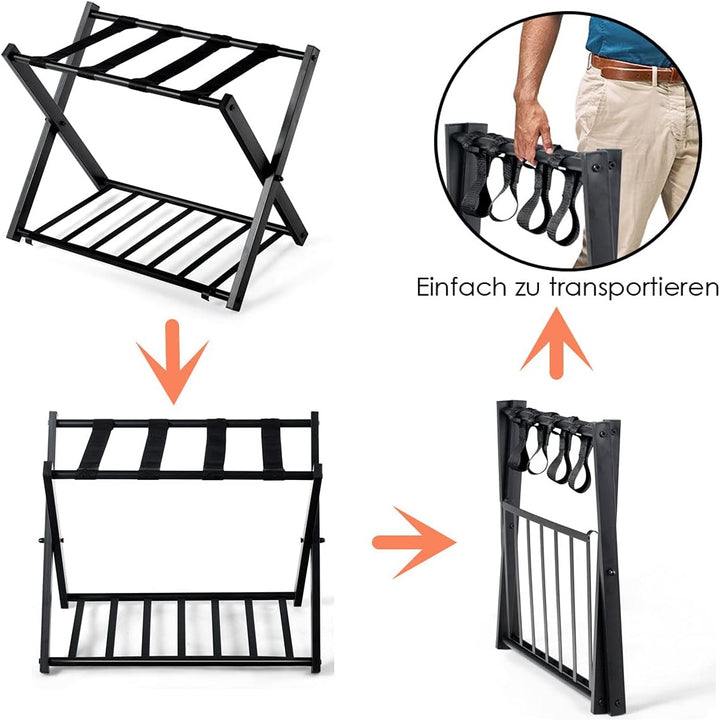 RELAX4LIFE Kofferständer Metall, Kofferablage mit 2 Ebenen, Gepäckablage klappbar, Kofferbock mit 4