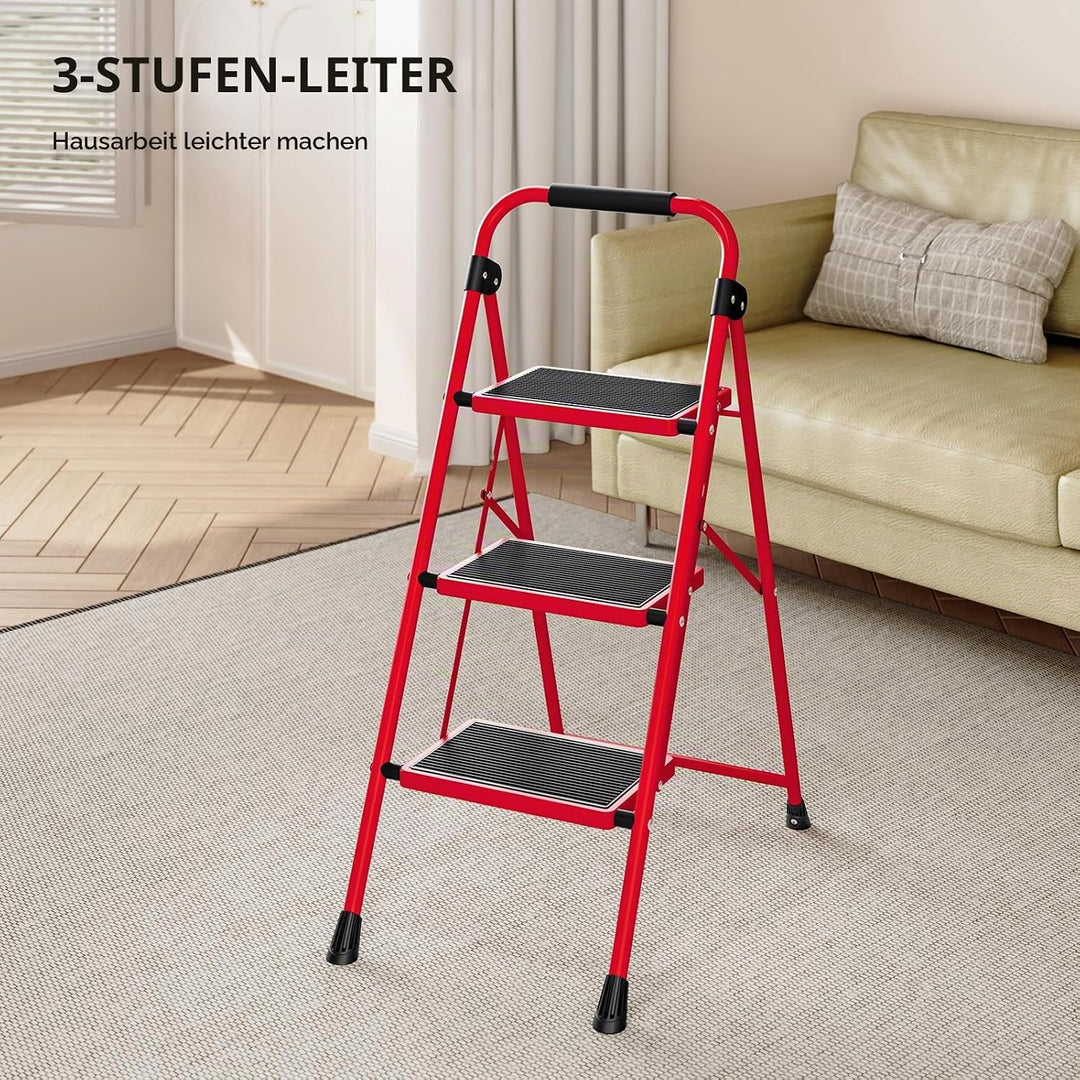 KINGRACK 3 Stufen Leiter, Trittleiter mit Handläufen, Stufenleiter, Klappleiter Tritthocker, Klapptr