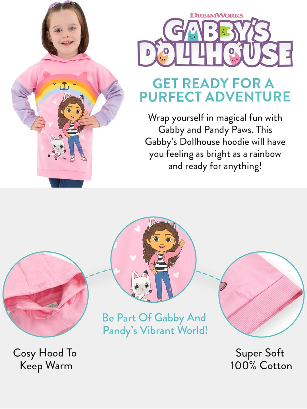 DreamWorks Hoodie Mädchen | Gabbys Dollhouse Kleidung | Kapuzenpullover Für Mädchen | Lange Hoodies