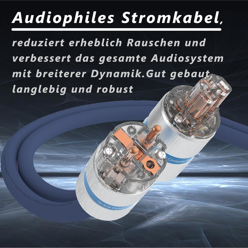 Monosaudio P902 Hi End Audiophil Netzkabel 2M Alufolie Abschirmung, 2 polig HiFi OFC Buchse Stromkab