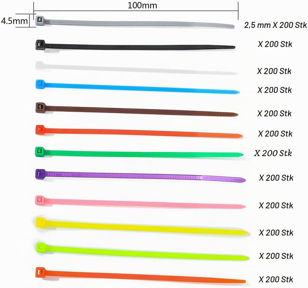 Farbige Nylon-Kabelbinder, 3mmx100mm, UV-beständig – Set für Zuhause, Büro, Garten, Garage, Werkstat