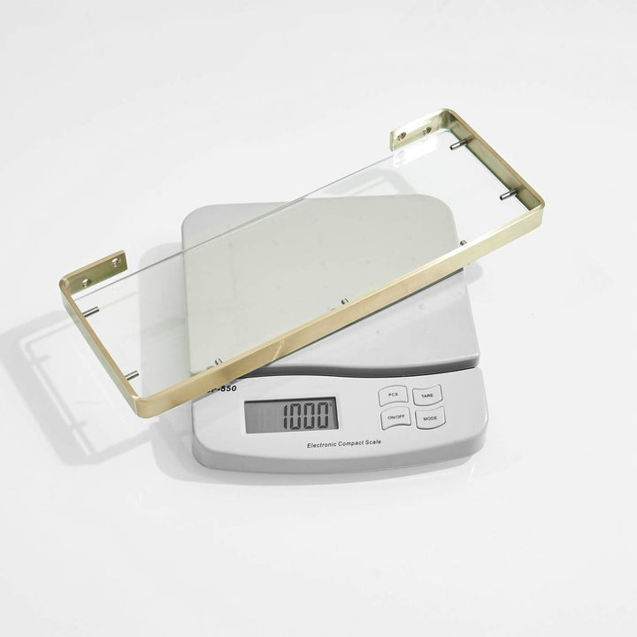 Glasablage mit Reling aus Gebürstetes Gold, Wandablage für das Badezimmer aus Glas und Edelstahl, 45